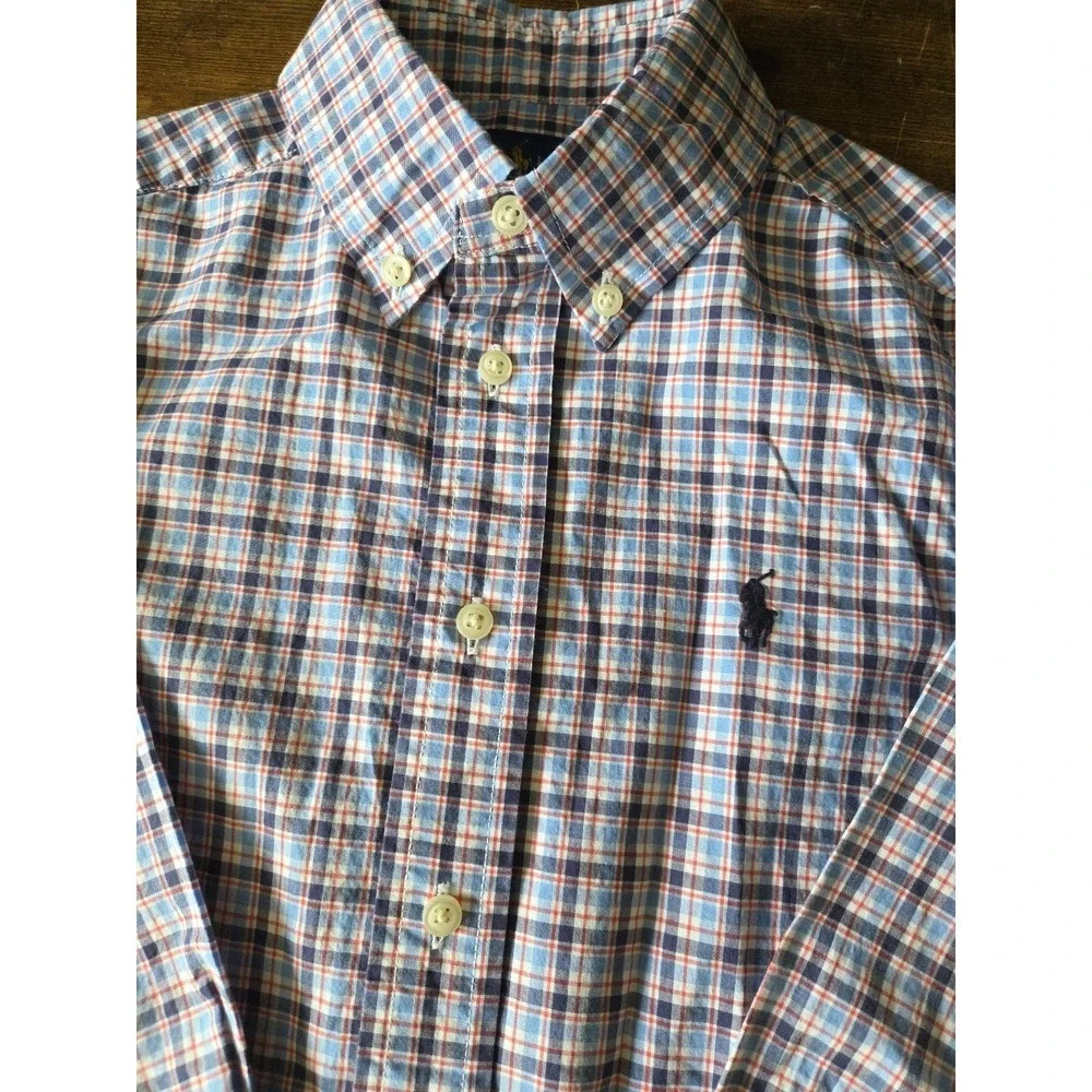 Polo Ralph Lauren Natural Stretch Boys 5 Oxford‎ Shirt Plaid Button Up Pony Logo
